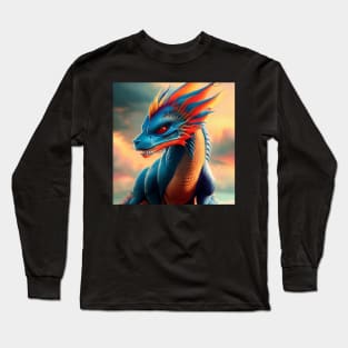 Menacing Young Cyan and Orange Scaled Dragon Long Sleeve T-Shirt